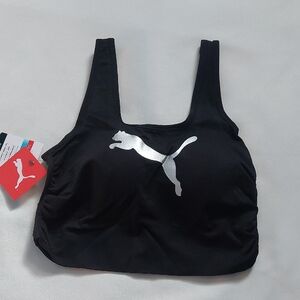 Puma Black Bra with Silver Logo Womens Sport Size M
